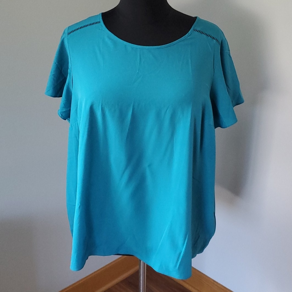 Lane Bryant Teal Flutter Sleeve Blouse - 26